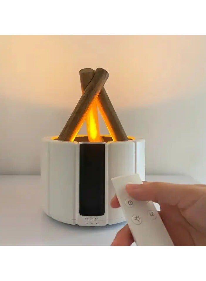 Air Humidifier Aroma Diffuser Remote Control USB Ultrasonic Bonfire Flame Light Home Essential Oil Fragrance Perfume Machine (White)