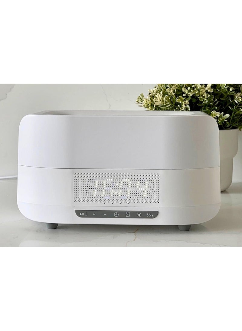 Flame Humidifier, Home Essential Oil Diffuser Humidifier with LED Clock, with Bluetooth Speaker, 400ml