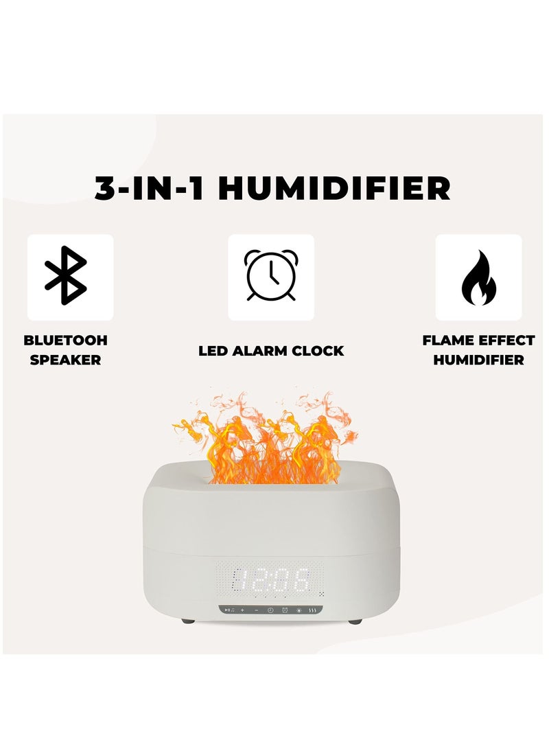 Flame Humidifier, Home Essential Oil Diffuser Humidifier with LED Clock, with Bluetooth Speaker, 400ml