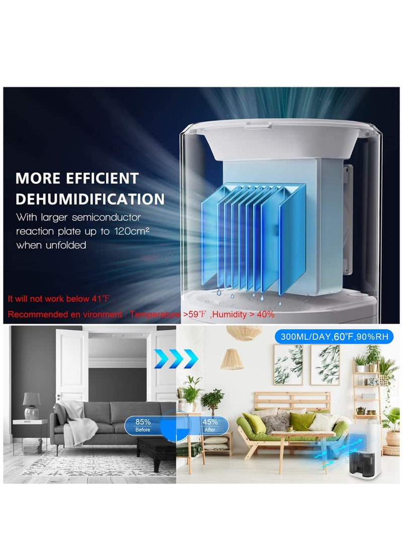 Dehumidifiers for Home, 300ml Dehumidifier with Auto-off, Sleep Mode,  Quiet Portable Small Dehumidifiers for Bathroom, Bedroom, Basement, RV, Closet