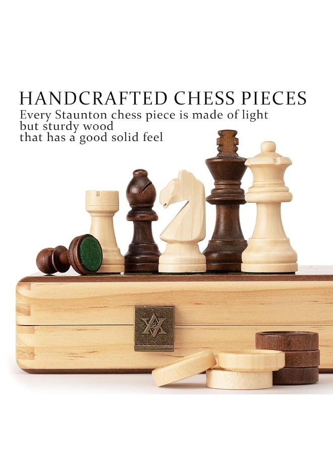 A&A 15 inch Wooden Folding Chess & Checkers Set w/ 3 inch King Height Staunton Chess Pieces / 2 Extra Queens / 2 in 1 Board Gameâ€¦