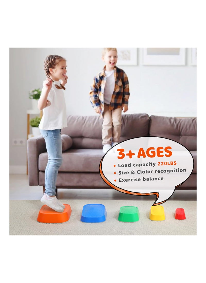 Stepping Stones for Kids, Stackable Balance Stepping Stone, 5Pcs Non-Slip Plastic Balance River Stones Indoor & Outdoor,Kids Fitness Equipment Promotes Balance Coordination