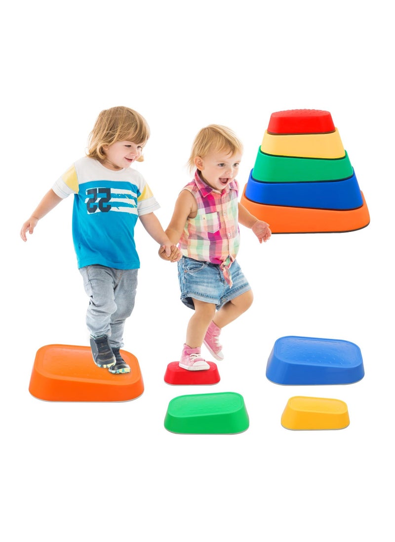 Stepping Stones for Kids, Stackable Balance Stepping Stone, 5Pcs Non-Slip Plastic Balance River Stones Indoor & Outdoor,Kids Fitness Equipment Promotes Balance Coordination