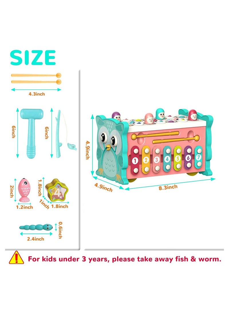 Hammering Pounding Toddler Toys Montessori Educational Toys 8 in 1 for 1-4 Year Old Baby Sensory Toys Fishing Game Xylophone Toy with Pounding Bench Early Learning Development Toy for Baby Green