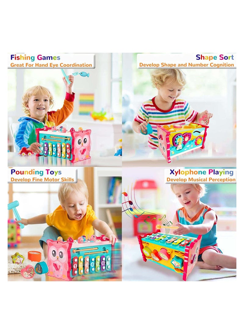 Hammering Pounding Toddler Toys Montessori Educational Toys 8 in 1 for 1-4 Year Old Baby Sensory Toys Fishing Game Xylophone Toy with Pounding Bench Early Learning Development Toy for Baby Green