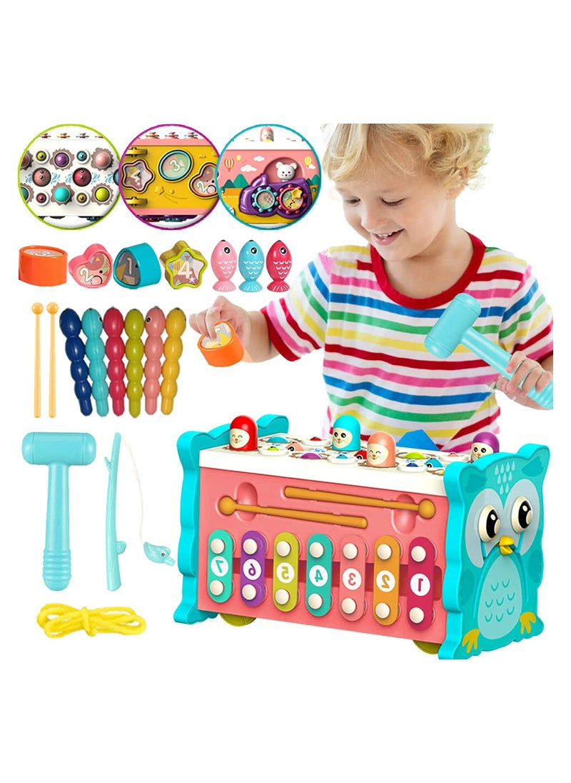 Hammering Pounding Toddler Toys Montessori Educational Toys 8 in 1 for 1-4 Year Old Baby Sensory Toys Fishing Game Xylophone Toy with Pounding Bench Early Learning Development Toy for Baby Green