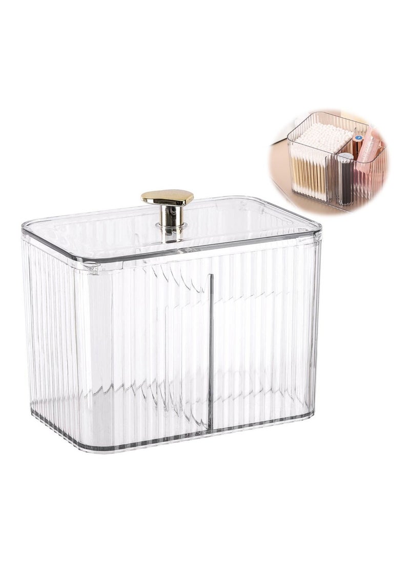 Clear Qtip Holder Dispenser, Bathroom Organizer Jar with 3 Grids for Cotton Swabs, Pads, Balls, and Cosmetics Storage