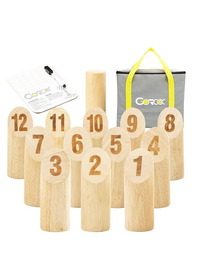 Gorock Numbered Block Toss Games, Wooden Bowling Throwing Game Set with Scoreboard & Carrying Bag, Giant Outdoor Backyard Lawn Games for Kids Adults Family