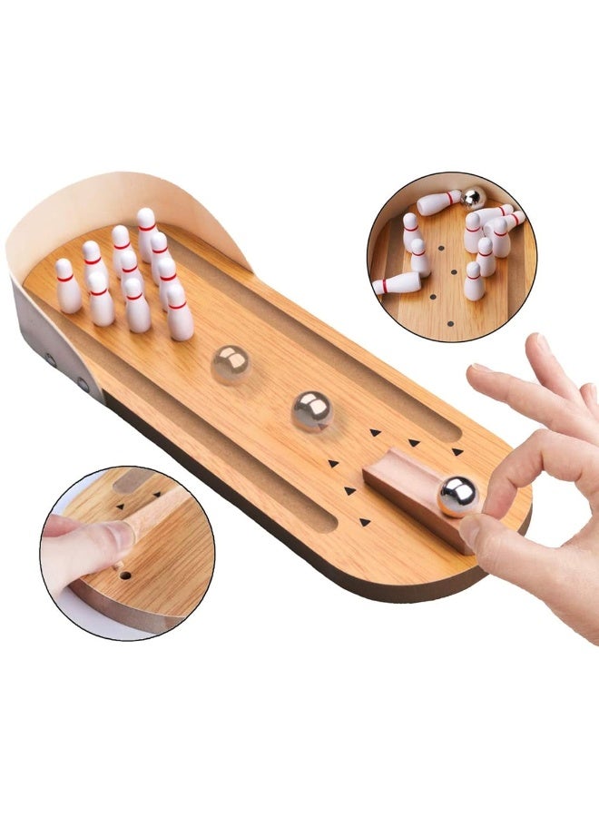 Table Top Mini Bowling Game Set-Tabletop Wooden Board Mini Arcade Desktop Tiny Bowling Shooting Alley Office Desk Stress Relief Gadgets Small Finger Toys Fun Gag Gifts for MenWomen Kids Teens Boys