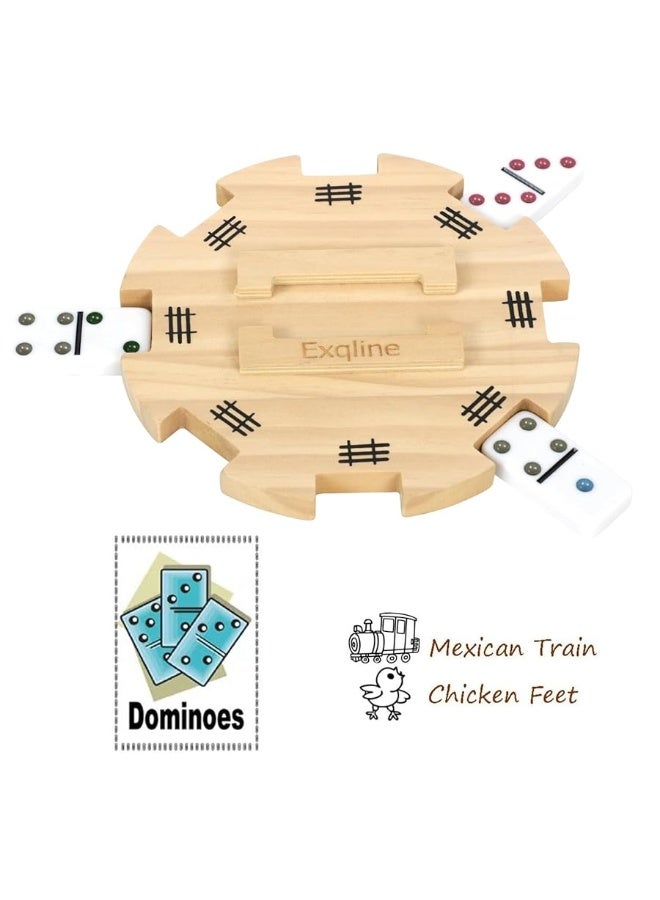 Exqline Wooden Hub for Mexican Train Dominoes with Felted Bottom Mexican Train Centerpiece Made of Superior Pine