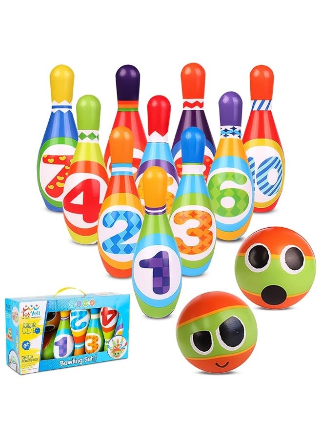 ToyVelt Kids Bowling Set - with 10 Bowling Pins & 2 Balls - Educational Early Development Indoor & Outdoor Games Set - for Toddlers & Infants Boys & Girls Ages 3,4,5-12 Years Old