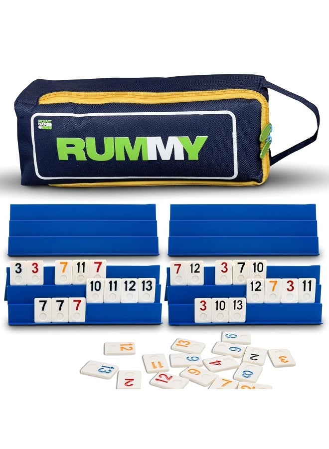 Point Games Classic Rummy Cube Game Full Size, with 3 Tier Foldable Racks and Tiles, in a Super Durable Canvas Travel Bag