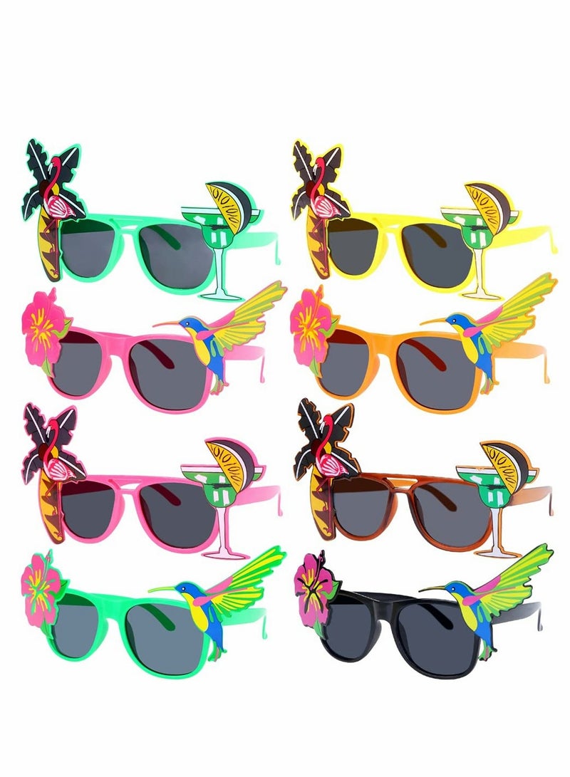 Funny Sunglasses, Novelty Party Sunglasses, Creative Funny Hawaiian Tropical Sunglasses, Luau Fancy Dress Party Supply, Hawaii Themed Sunglasses Accessories, Beach Photo Booth Props (8 Pack)