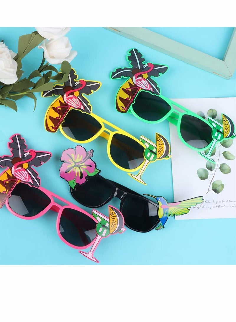 Funny Sunglasses, Novelty Party Sunglasses, Creative Funny Hawaiian Tropical Sunglasses, Luau Fancy Dress Party Supply, Hawaii Themed Sunglasses Accessories, Beach Photo Booth Props (8 Pack)