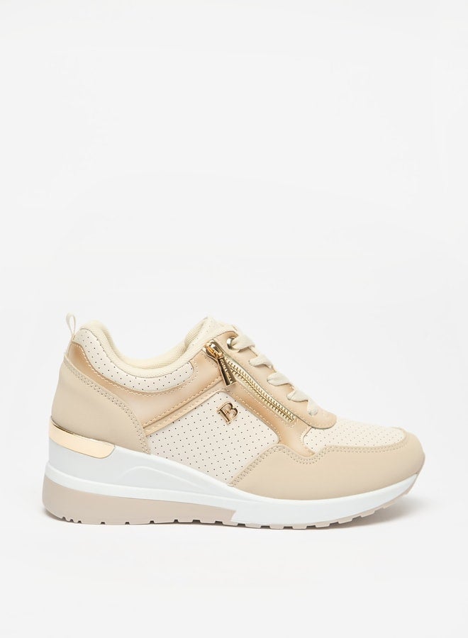 Women's Panelled Lace-Up Wedge Sneakers