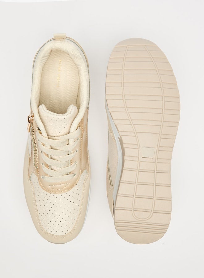 Women's Panelled Lace-Up Wedge Sneakers