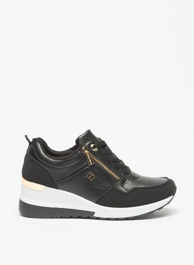 Women's Panelled Lace-Up Wedge Sneakers