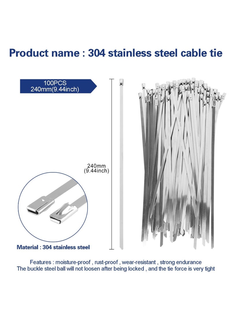 Stainless Steel Cable Tie Gun, Adjustable Cable Tie Gun with 100 Pcs Stainless Steel Cable Ties for Fastening Cables and Pipes Self-Locking Zip Ties Kit Metal Zip Tie Tool Kit