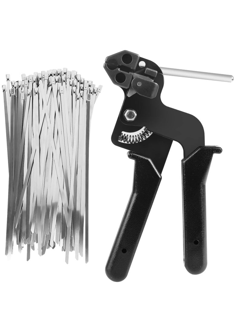 Stainless Steel Cable Tie Gun, Adjustable Cable Tie Gun with 100 Pcs Stainless Steel Cable Ties for Fastening Cables and Pipes Self-Locking Zip Ties Kit Metal Zip Tie Tool Kit