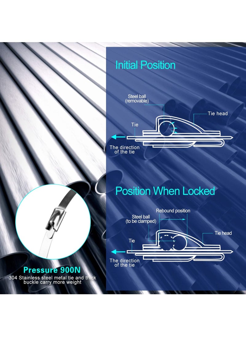 Stainless Steel Cable Tie Gun, Adjustable Cable Tie Gun with 100 Pcs Stainless Steel Cable Ties for Fastening Cables and Pipes Self-Locking Zip Ties Kit Metal Zip Tie Tool Kit