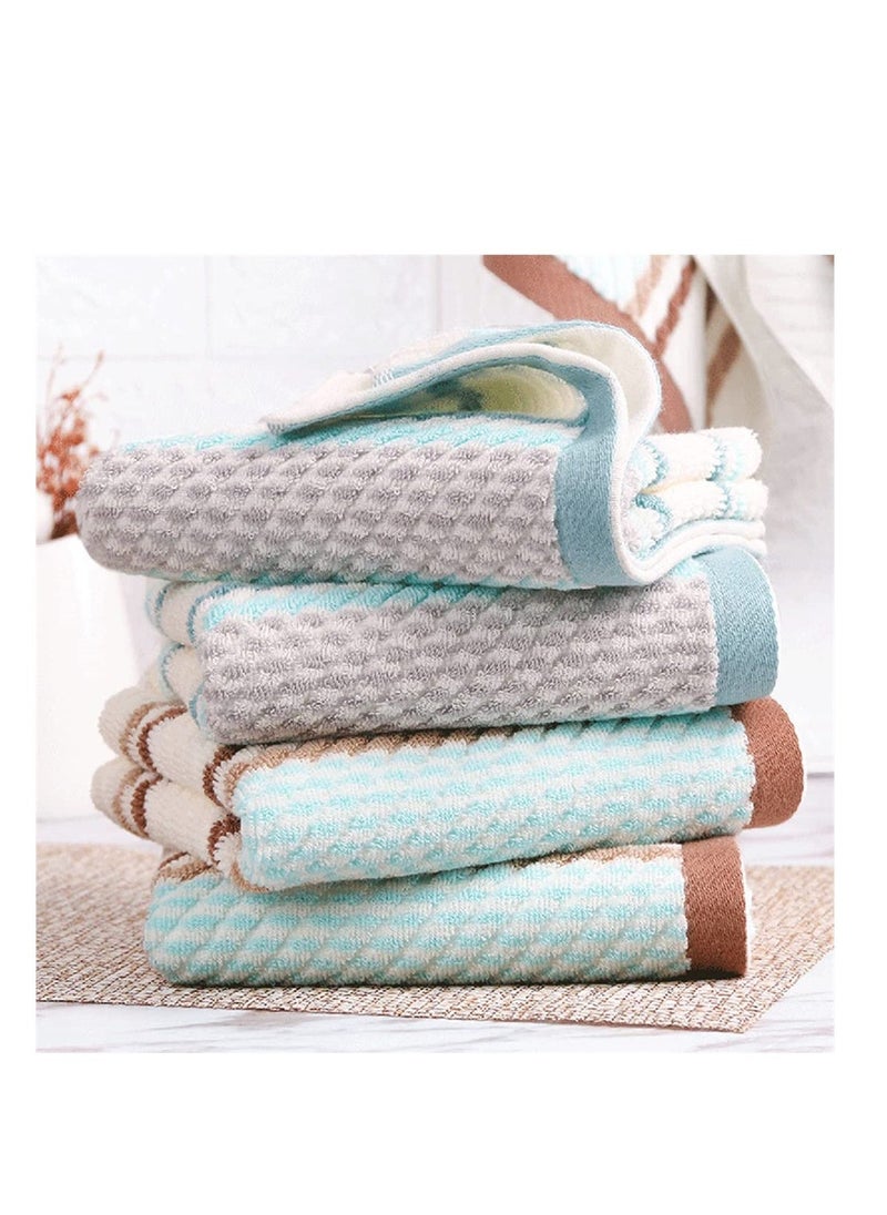 Cotton Towels, Striped Pattern 100% Cotton Super Soft Highly Absorbent Hand Towel for Bathroom 13.4 x 29.5 Inch 4 Sets (Green and Coffee)