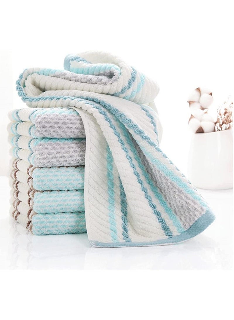 Cotton Towels, Striped Pattern 100% Cotton Super Soft Highly Absorbent Hand Towel for Bathroom 13.4 x 29.5 Inch 4 Sets (Green and Coffee)