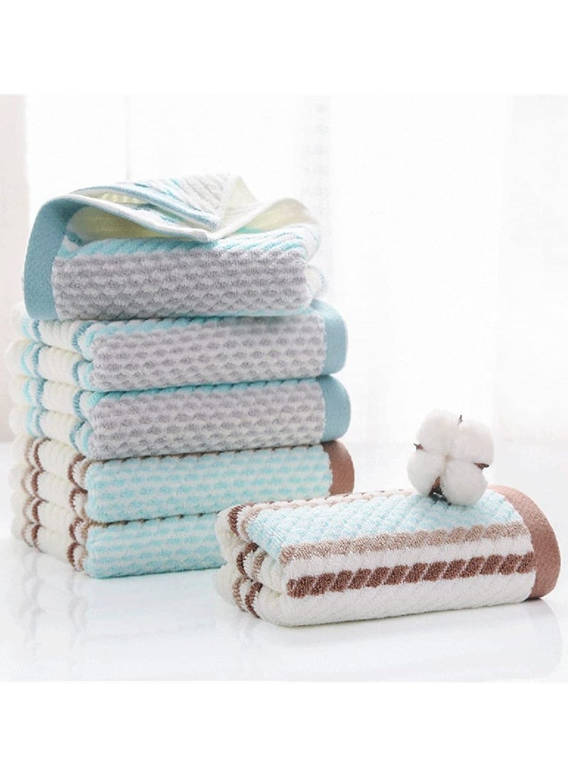 Cotton Towels, Striped Pattern 100% Cotton Super Soft Highly Absorbent Hand Towel for Bathroom 13.4 x 29.5 Inch 4 Sets (Green and Coffee)