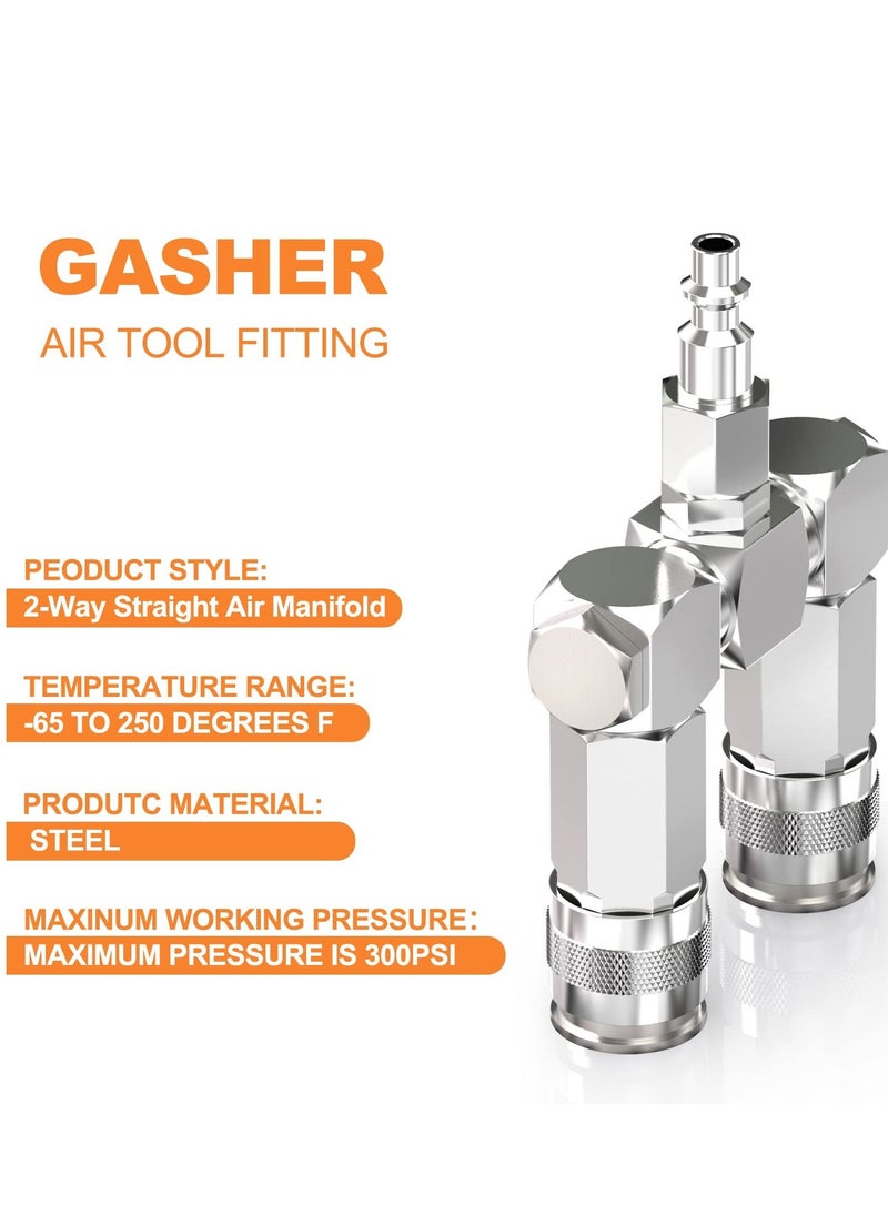 Air Hose Connectors 2 Way Air Hose Splitter Fittings 1/4 in NPT Air Compressor Fittings High Pressure Resistance Air Manifold Swivel 360 Degrees Connectors Air Compressor Accessories