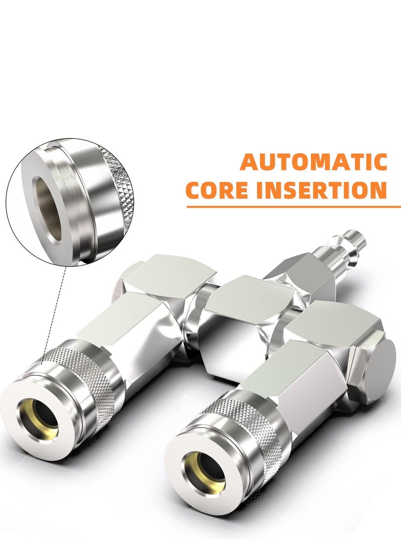 Air Hose Connectors 2 Way Air Hose Splitter Fittings 1/4 in NPT Air Compressor Fittings High Pressure Resistance Air Manifold Swivel 360 Degrees Connectors Air Compressor Accessories