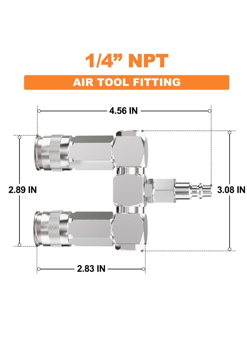 Air Hose Connectors 2 Way Air Hose Splitter Fittings 1/4 in NPT Air Compressor Fittings High Pressure Resistance Air Manifold Swivel 360 Degrees Connectors Air Compressor Accessories