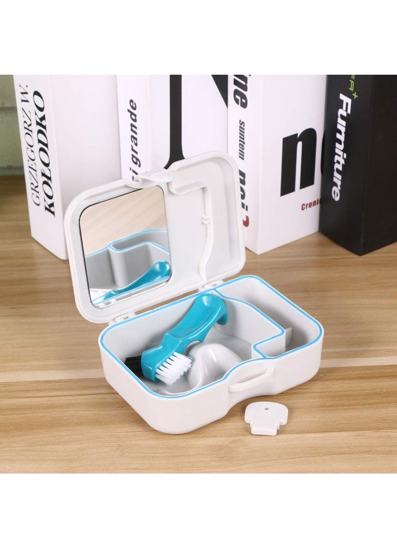 Denture Box with Mirror Clean Brush Portable Denture Holder Storage Soak Container Cleaning Teeth Trays for Denture Cleaning Invisible Aligner Mouth Guard Brace