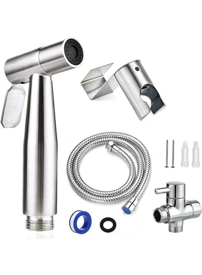 Handheld Bidet Sprayer For Toilet-Adjustable Water Pressure Control With Bidet Hose For Feminine Wash, Stainless Steel Brushed Nickel Cloth Diaper Bidet Toilet Sprayer For Baby Wash