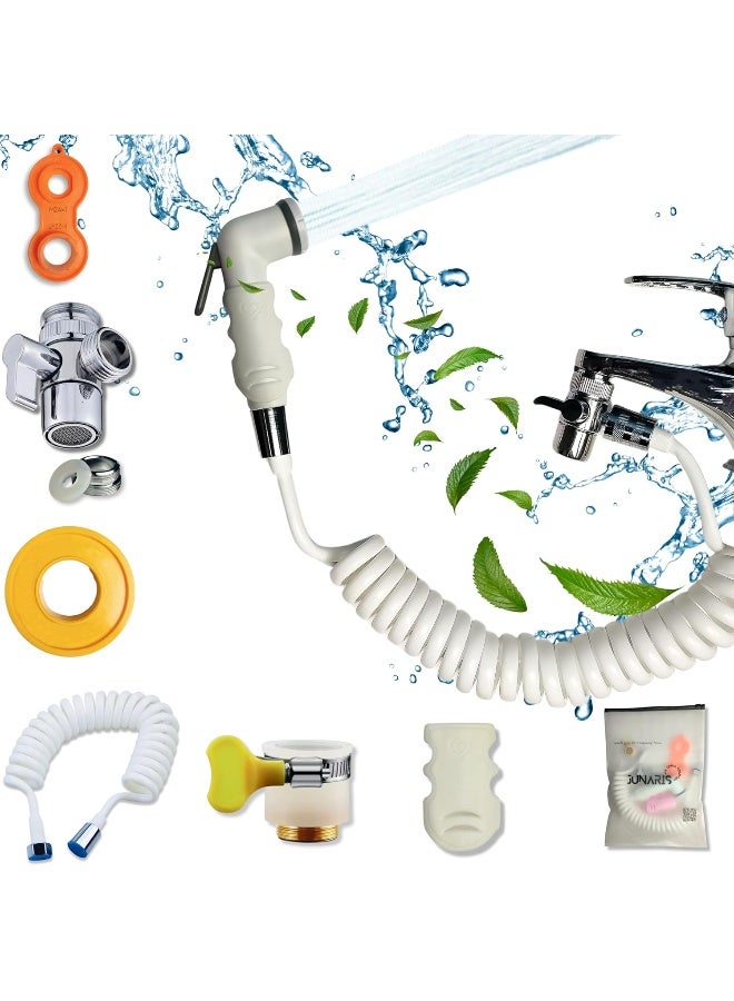 Portable Travel Shattaf, Travel Shattaf Portable Bidet Sprayer Toilet Sprayer, Shatafa Set With Hose And Adaptors For Faucets,Easy To Install Upto 2.5M Extendable Pipe (White Silicon Holder)