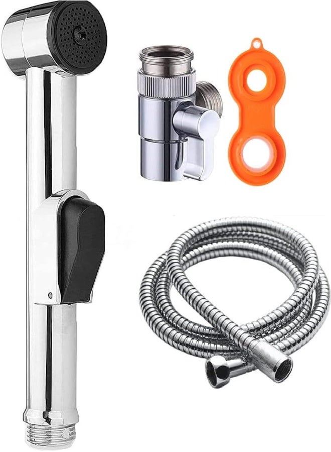 Portable Bidet Sprayer - Spiral Hose Extendable Upto 2 Meters - Shower Spray Suitable For Travelers Travel Shattaf And Shattaf Spryer - Silver