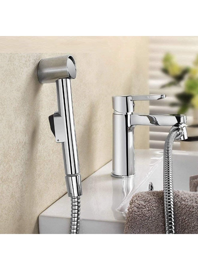 Portable Bidet Sprayer - Spiral Hose Extendable Upto 2 Meters - Shower Spray Suitable For Travelers Travel Shattaf And Shattaf Spryer - Silver