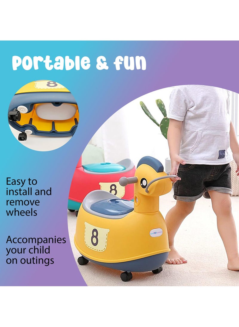 Travel Potty Training Toilet Chairs, Portable WC Trainer, Baby Potty Training Toilet, for Boys Girls with Splash Guard Easy to Clean, Double USE: Potty and Ride-on (Yellow)