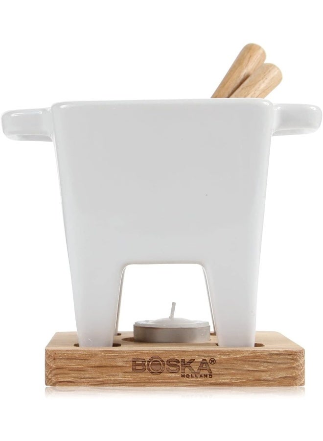 BOSKA Tea Light Tapas Fondue Set for Cheese or Chocolate, Life Collection, White