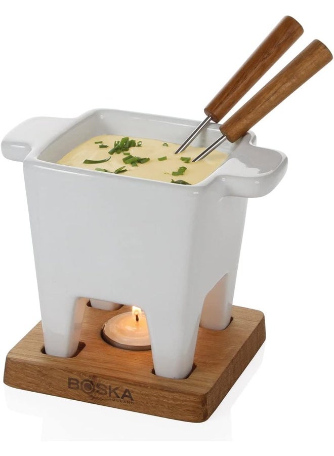 BOSKA Tea Light Tapas Fondue Set for Cheese or Chocolate, Life Collection, White