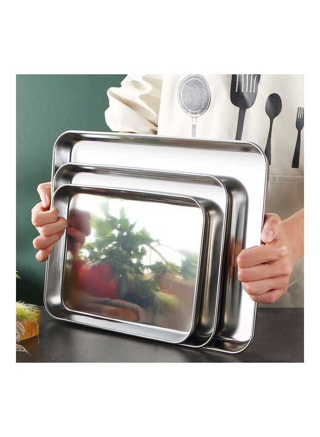 3-Piece Stainless Steel  Rectangle Tray Set Silver