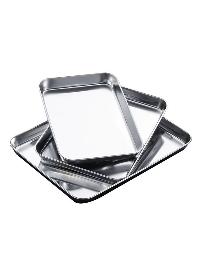 3-Piece Stainless Steel  Rectangle Tray Set Silver