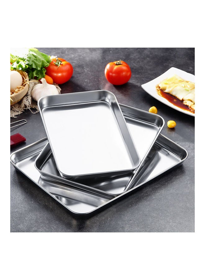 3-Piece Stainless Steel  Rectangle Tray Set Silver