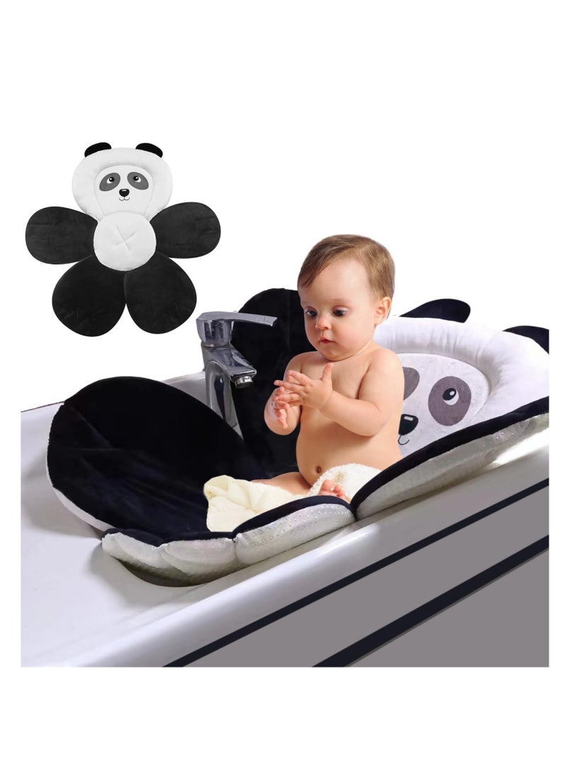 Baby Bath Pad for Sink, Soft Panda Cushion Mat Bath Seat for Sink Bathtub, Essentials Shower Gift for Infant Newborn, Black