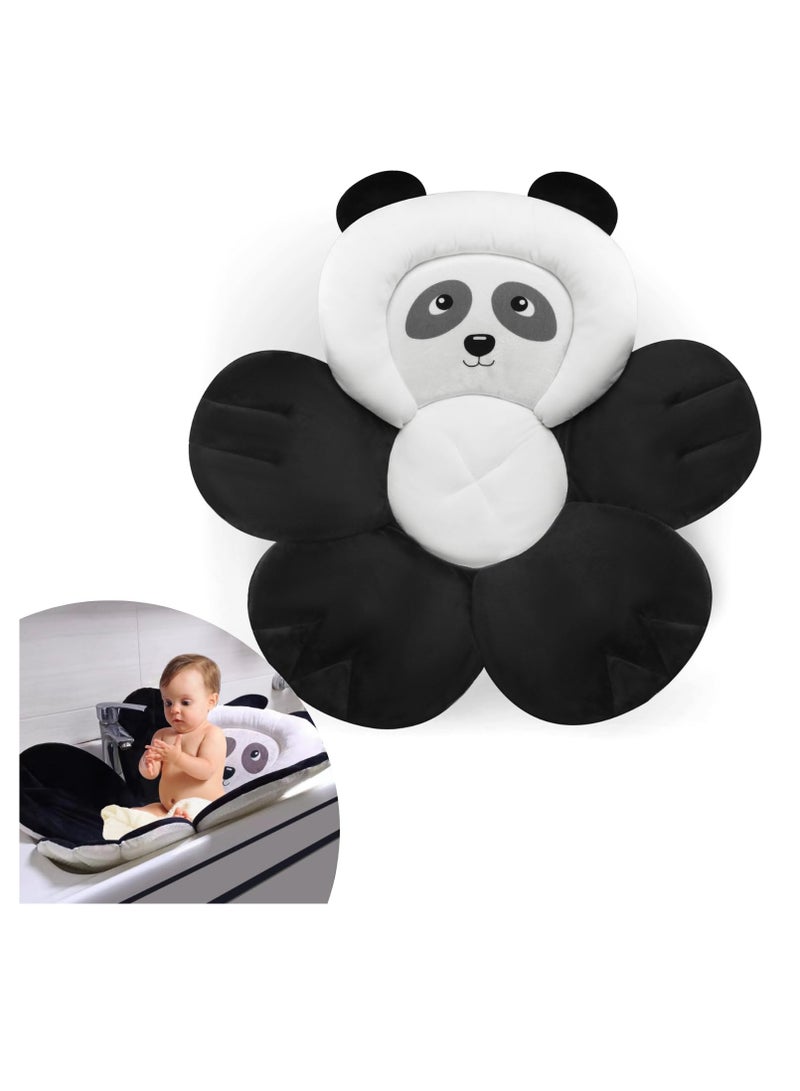 Baby Bath Pad for Sink, Soft Panda Cushion Mat Bath Seat for Sink Bathtub, Essentials Shower Gift for Infant Newborn, Black