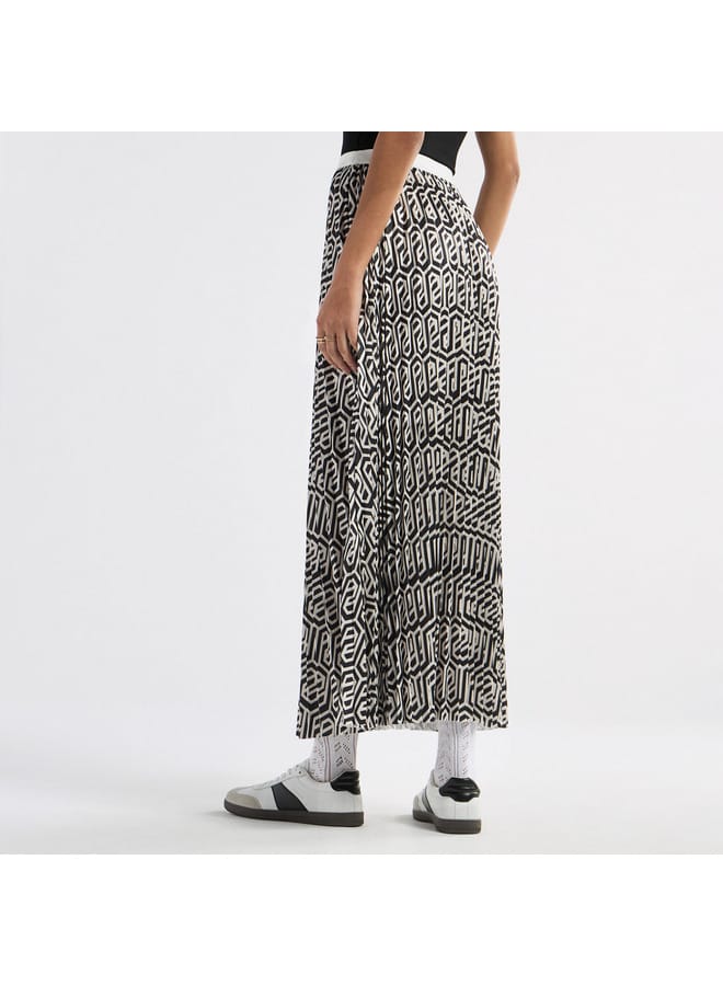 All-Over Print A-line Skirt with Elasticated Waistband