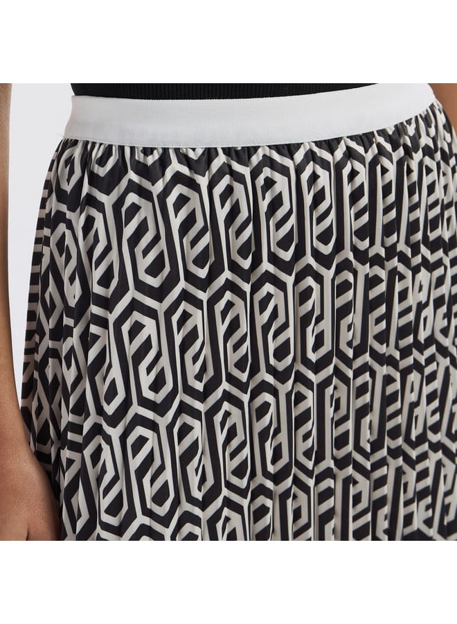 All-Over Print A-line Skirt with Elasticated Waistband