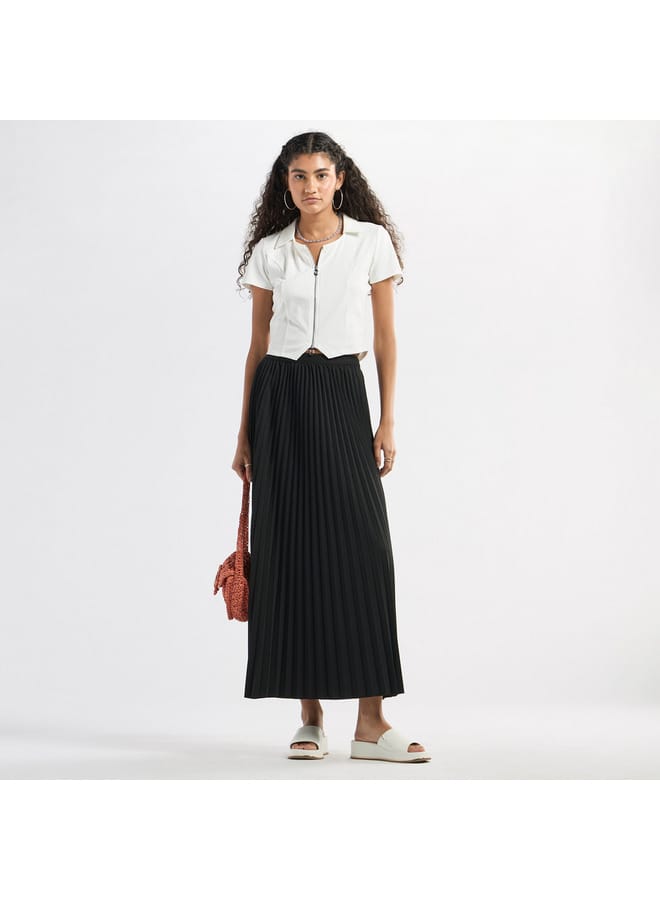 Pleated A-line Skirt with Elasticated Waistband