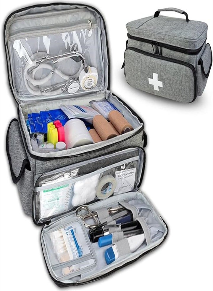 Large capacity medicine box, layered home first aid kit, portable fabric storage bag, waterproof large size, home travel medicine bag