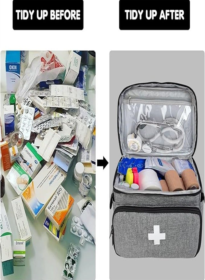 Large capacity medicine box, layered home first aid kit, portable fabric storage bag, waterproof large size, home travel medicine bag