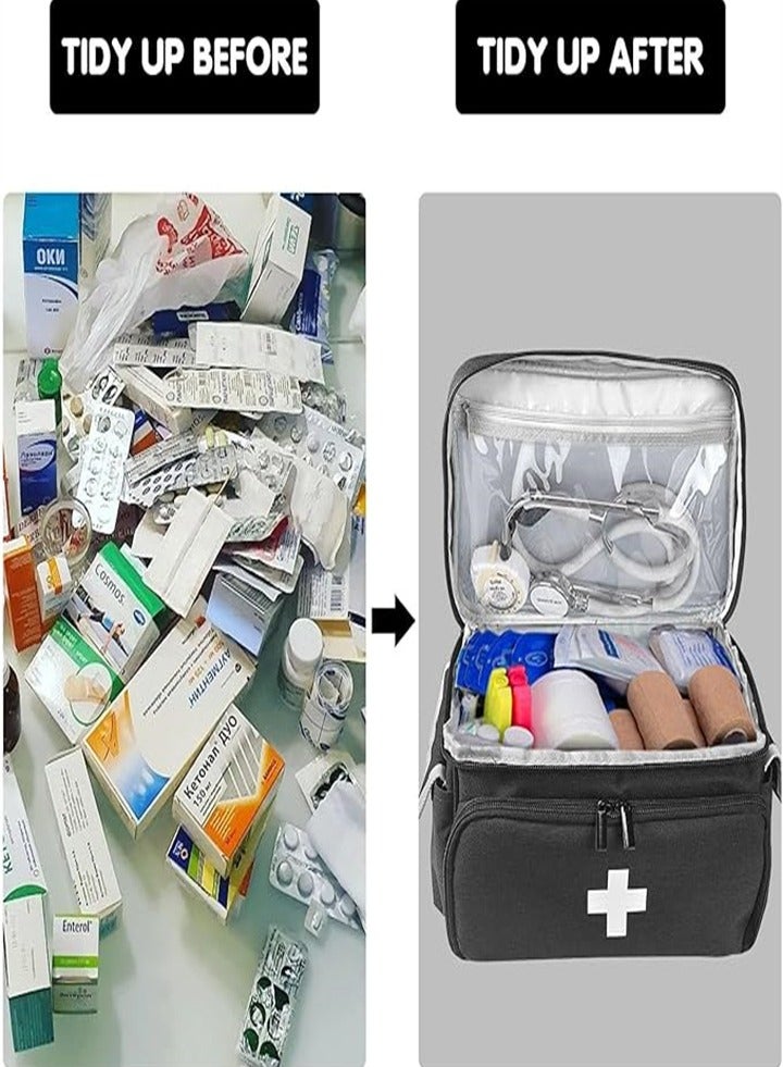 Large capacity medicine box, layered home first aid kit, portable fabric storage bag, waterproof large size, home travel medicine bag