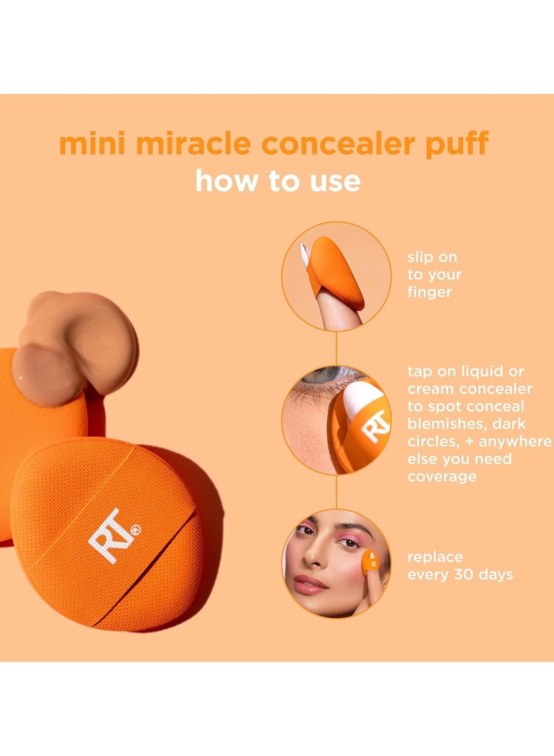 Real Techniques Mini Miracle Concealer Puffs Small Makeup Puff For Liquid & Cream Foundation & Concealer, Targeted Concealing Under Eyes & Blemishes, Travel Friendly, Vegan, & Cruelty Free 6 Count